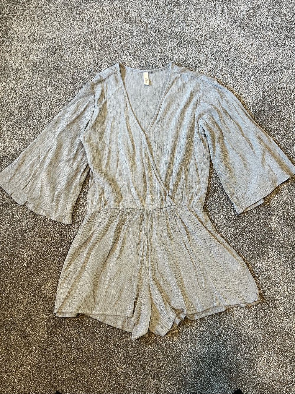 Elan Light Gray Striped V-Neck Wrap Romper